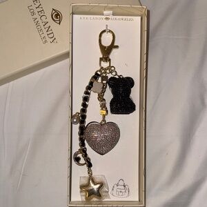 Eye Candy Los Angeles Gold and Black Heart 🖤 Bear Bag Charm/Keychain NIB